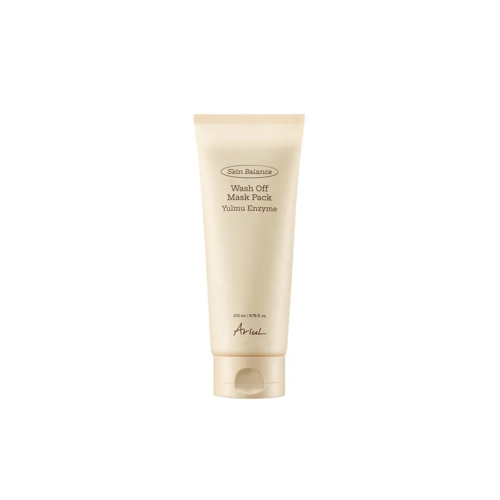 Side view of ariul skin balance wash off mask pack yulmu enzyme + pack brush, vitamin e & hyaluronic acid, for dry & sensitive skin, 200ml