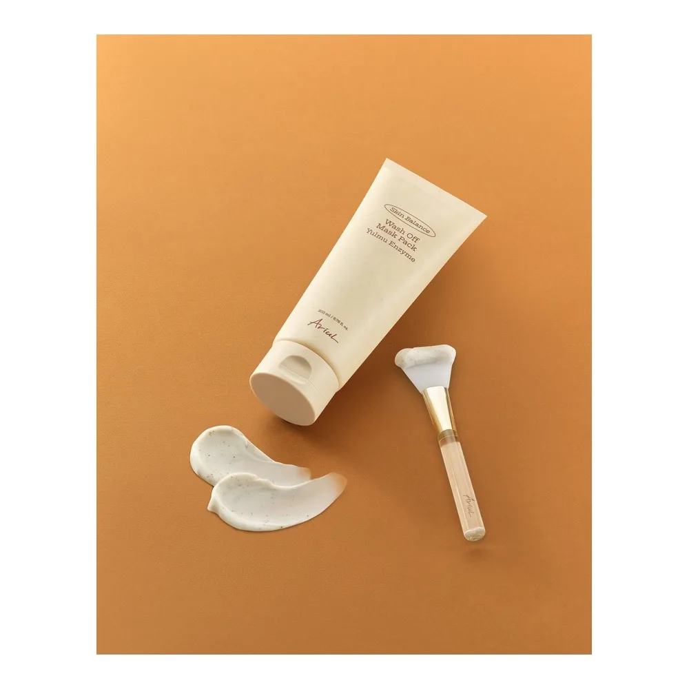 Comfortable casual ariul skin balance wash off mask pack yulmu enzyme + pack brush, vitamin e & hyaluronic acid, for dry & sensitive skin, 200ml