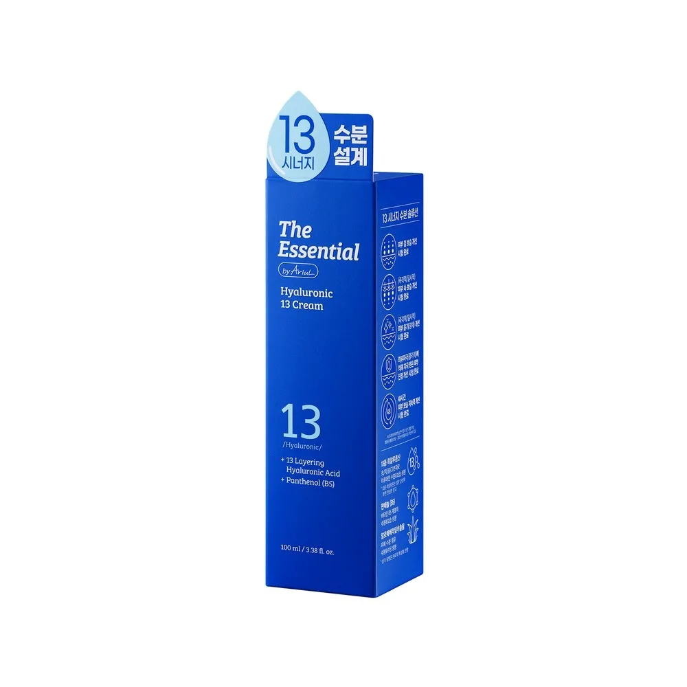 Side view of ariul the essential hyaluronic 13 cream, hyaluronic acid, panthenol b5, for all types of skin, 100ml