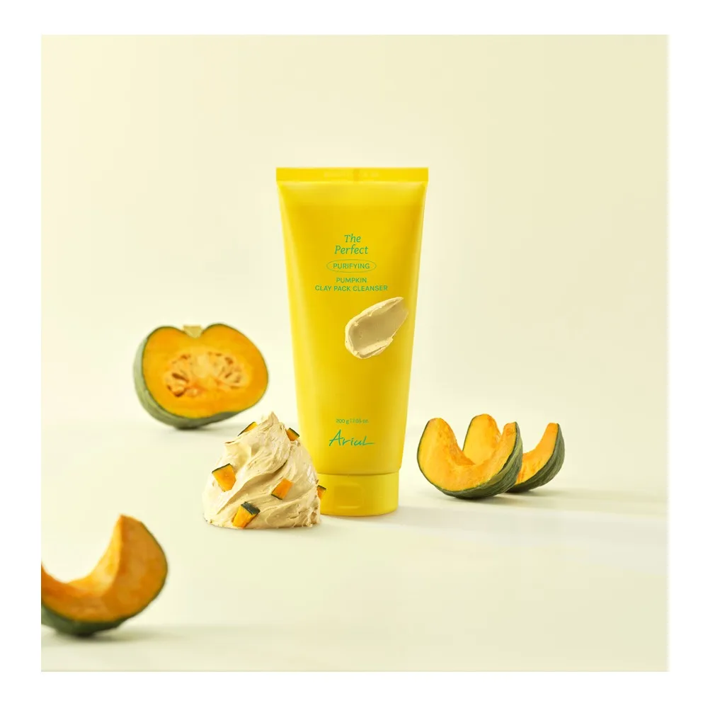 Close-up design of ariul the perfect purifying pumpkin clay pack cleanser, glycerin & hyaluronic acid, for dry skin, 200g
