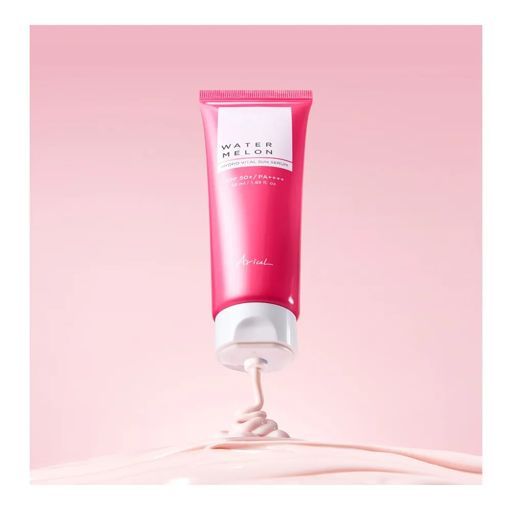 Front angle of ariul water melon hydro vital sun serum, spf 50+ pa++++ glycerin & hyaluronic acid, for dry & sensitive skin, 50ml