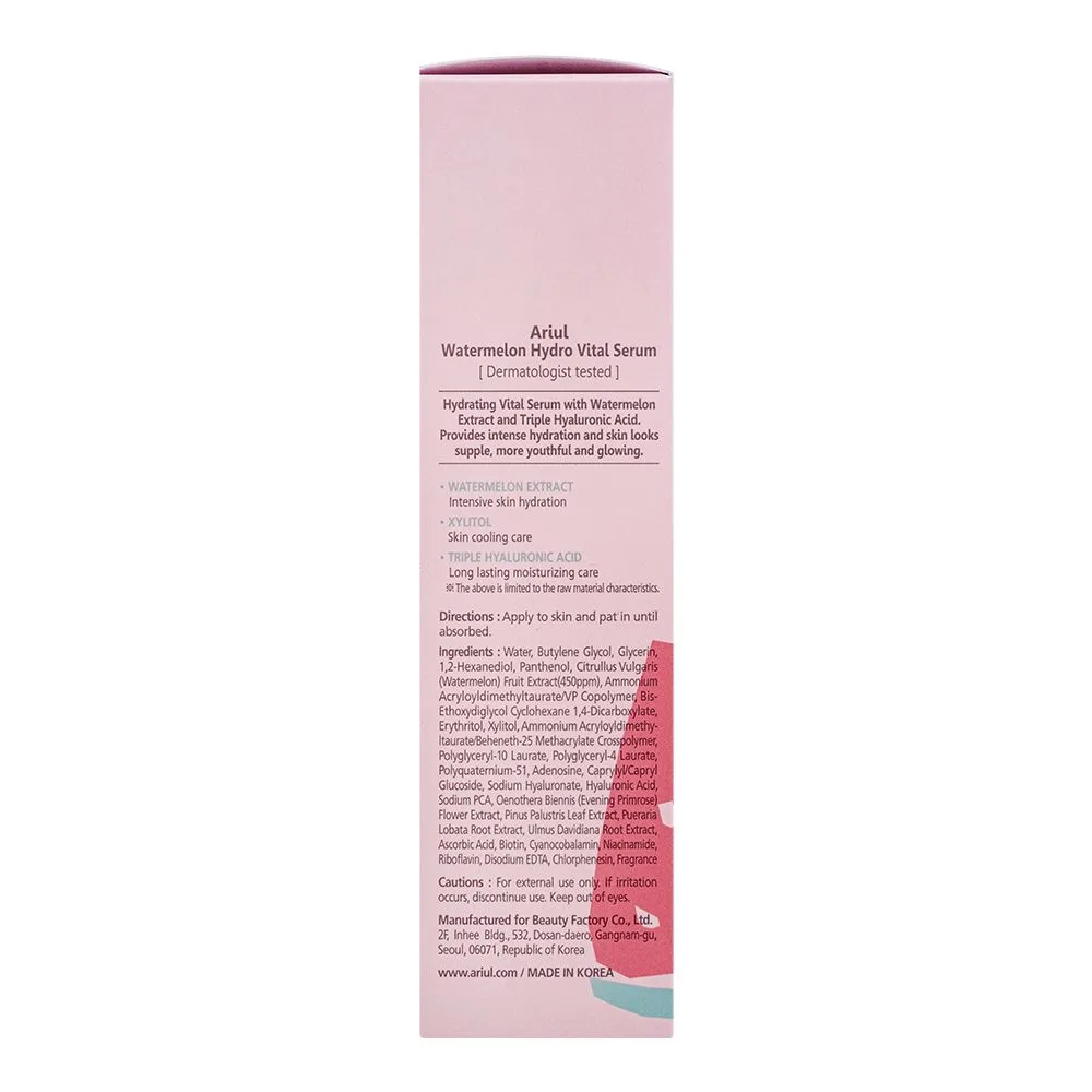 Side view of ariul watermelon hydro vital serum, 55ml