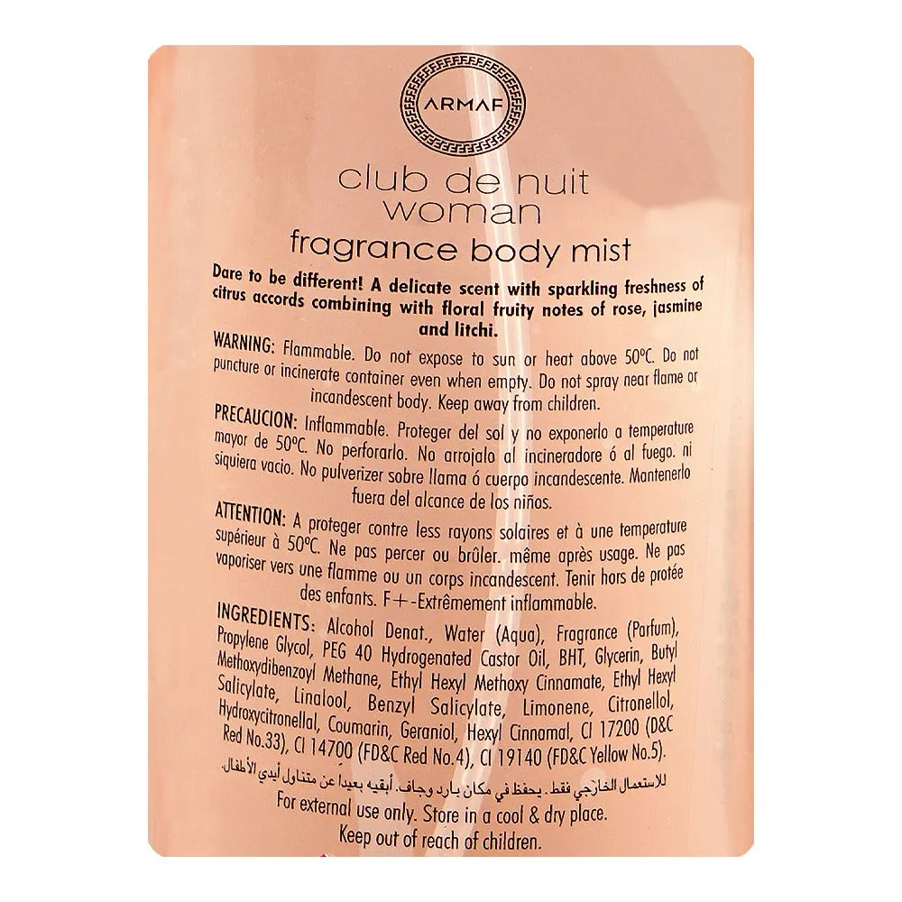 Comfortable casual armaf club de nuit woman fragrance body mist, for women, 250ml
