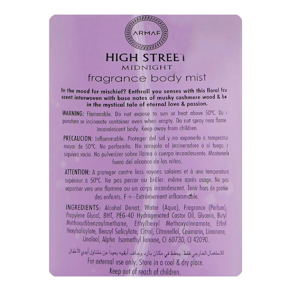 Comfortable casual armaf high street midnight for women fragrance body mist 250ml