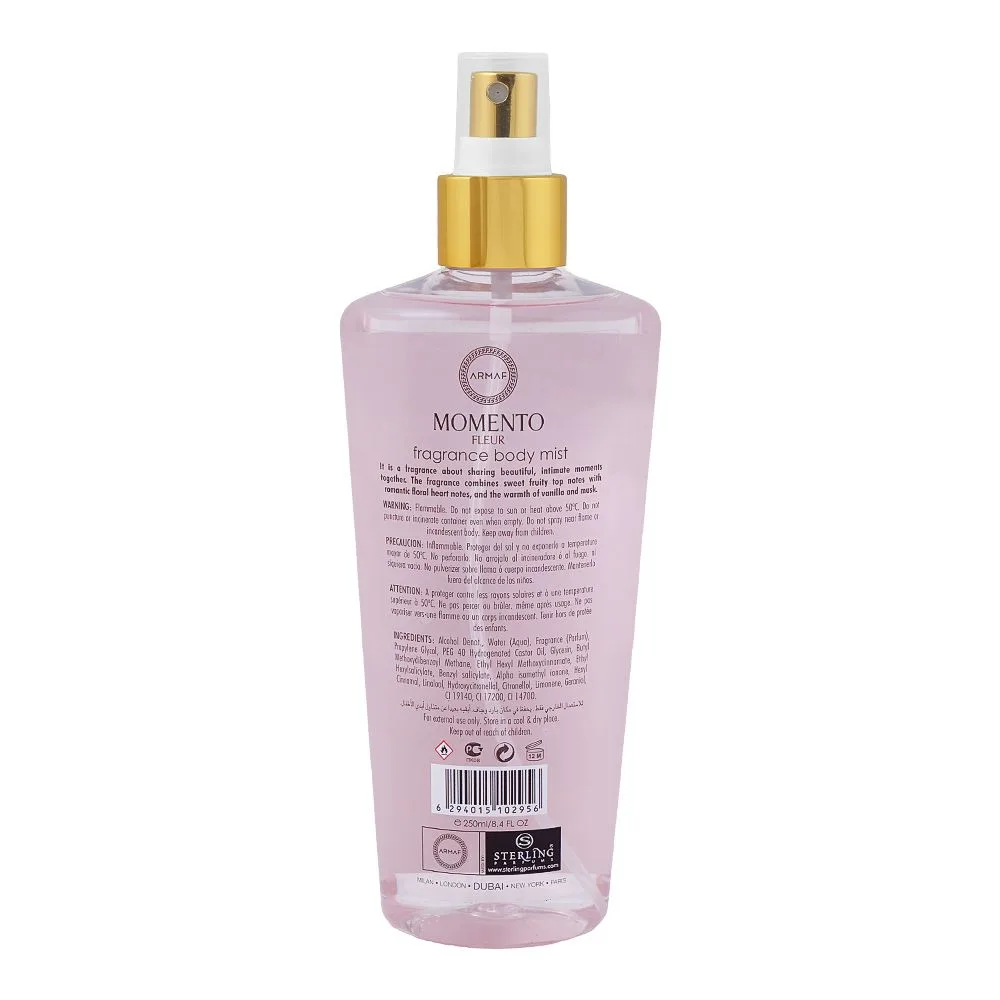Side view of armaf momento fleur pour femme fragrance body mist, for women, 250ml