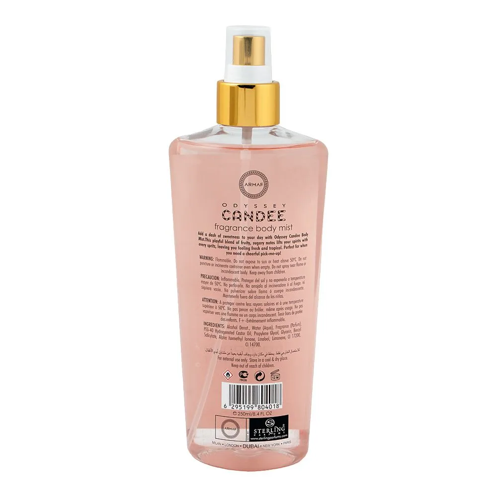 Side view of armaf odyssey mandarin candee special edition fragrance body mist, for women, 250ml