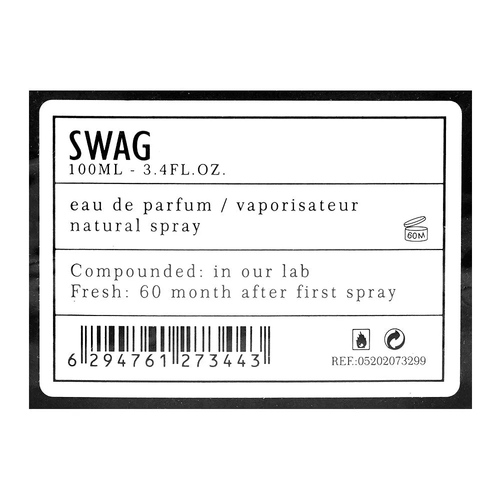 Side view of aro-fac swag, eau de parfum, for men & women, 100ml