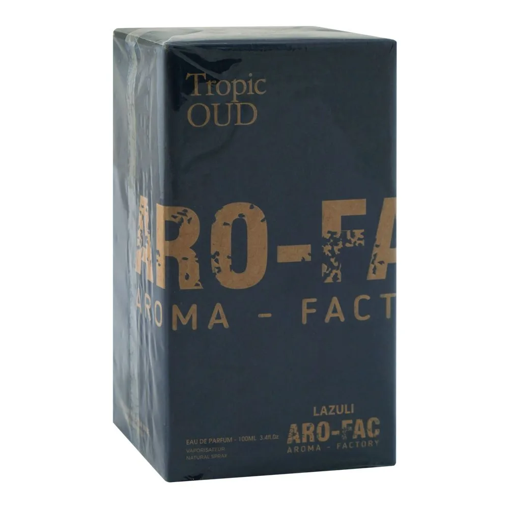 Side view of aro-fac tropic oud, eau de parfum, for men & women, 100ml