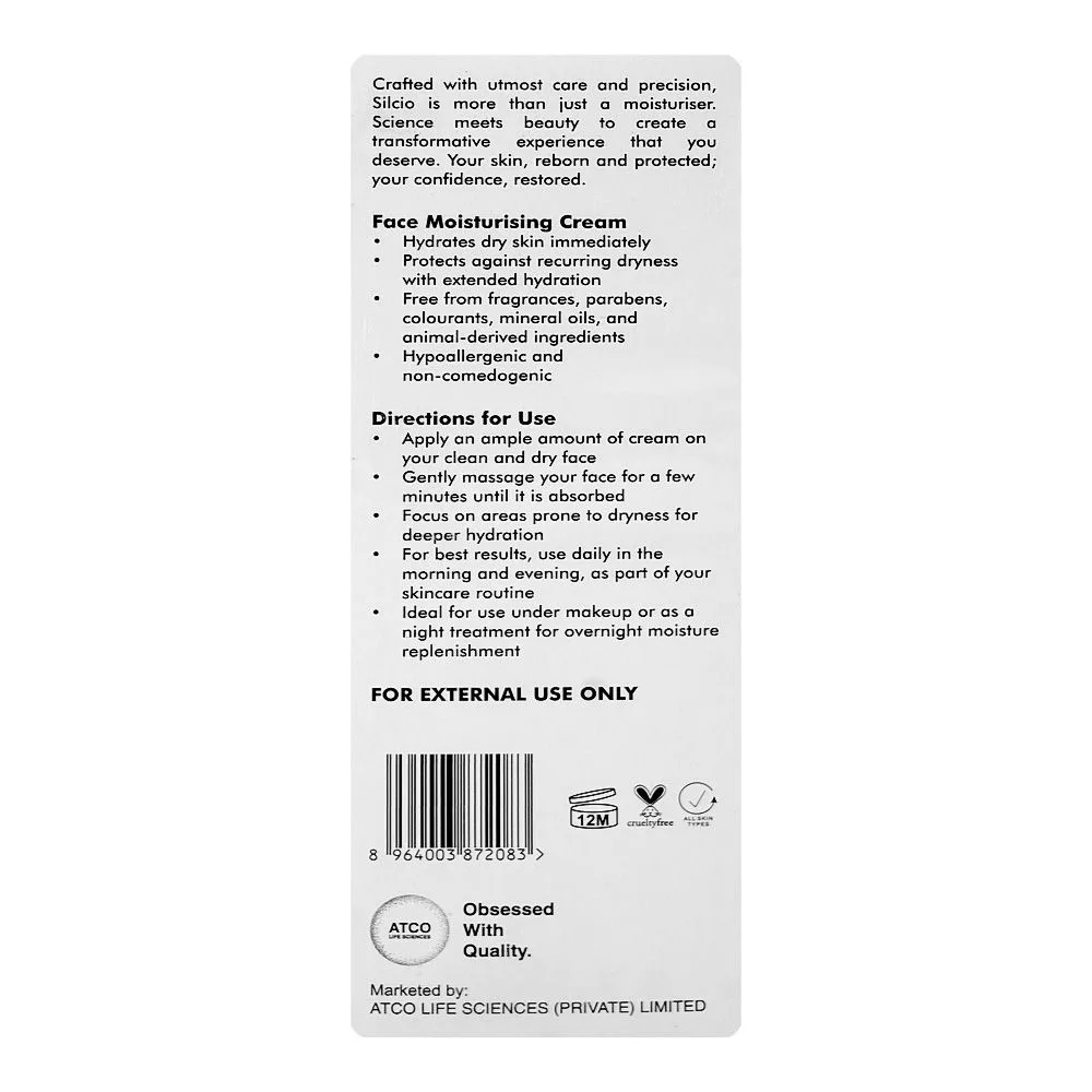 Comfortable casual atco life sciences silcio ceramide face cream, glycerin, shea butter, for normal, dry & sensitive skin, 75ml