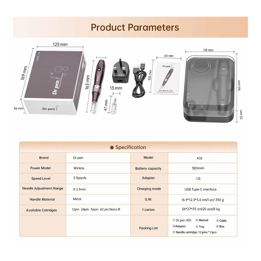 Close-up design of auto microneedle system, dermapen microneedling device, ultima-a10