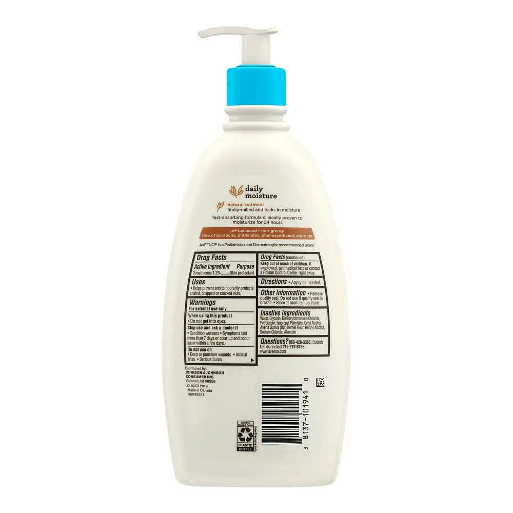 Side view of aveeno baby fragrance free daily lotion, 532ml