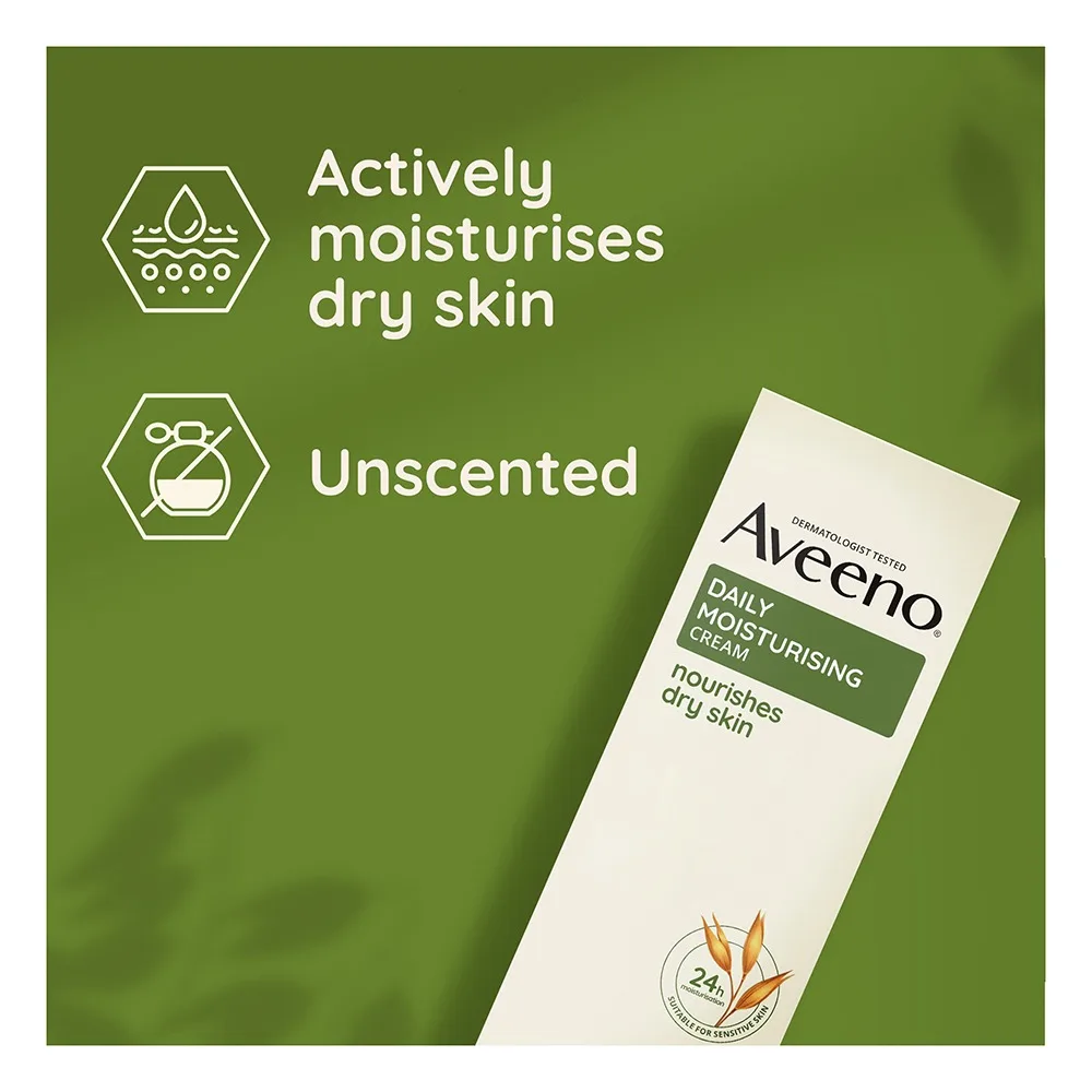 Close-up design of aveeno daily moisturising cream, 100ml