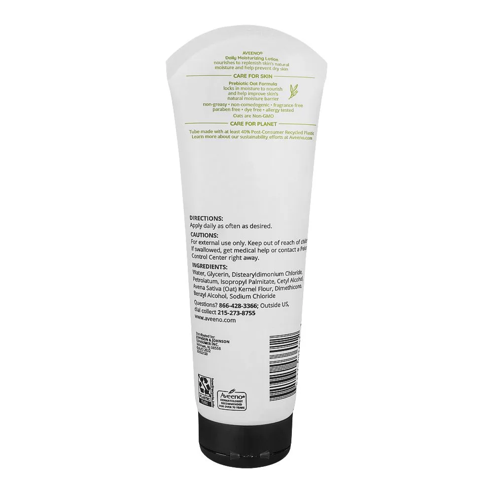 Side view of aveeno daily moisturizing lotion, fragrance-free, 227g