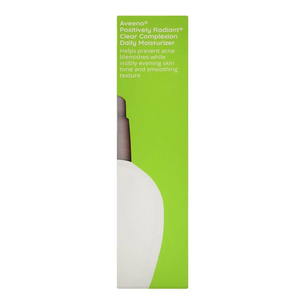 Close-up design of aveeno positively radiant clear complexion daily moisturizer, salicylic acid, for radiant skin, 118ml