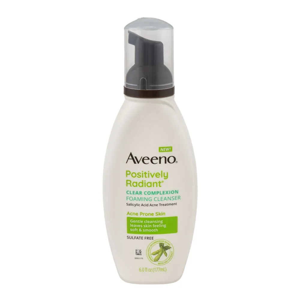 Aveeno Positively Radiant Clear Complexion Foaming Cleanser, Salicylic Acid, Sulfate Free, For Acne Prone Skin, 177ml