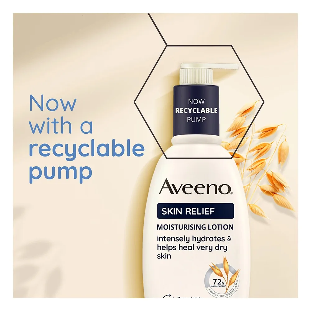 Close-up design of aveeno skin relief nourishing lotion, unscented, 300ml