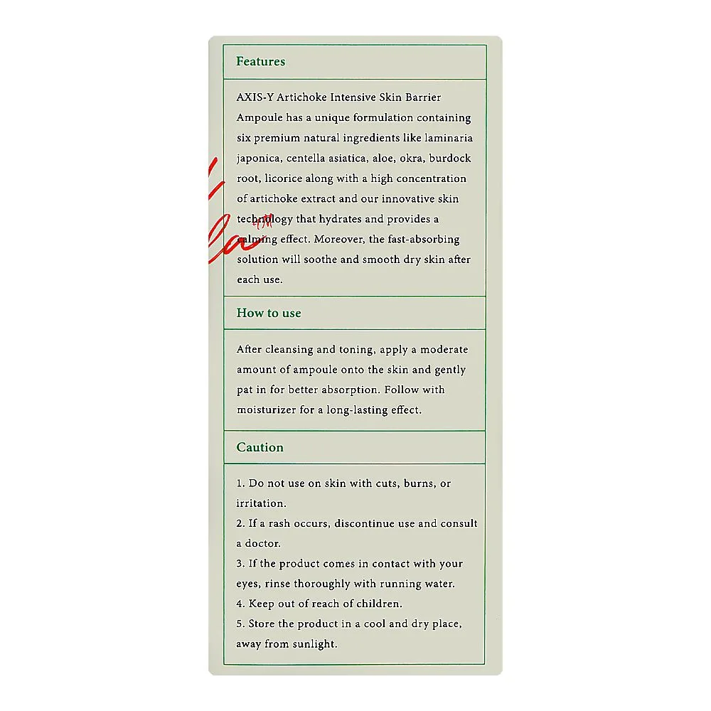 Side view of axis-y artichoke intensive skin barrier ampoule, 30ml