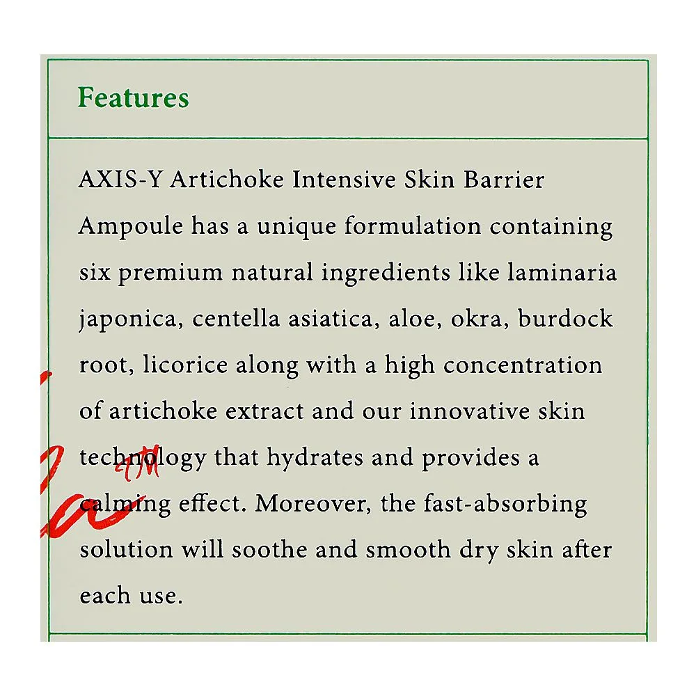 Close-up design of axis-y artichoke intensive skin barrier ampoule, 30ml
