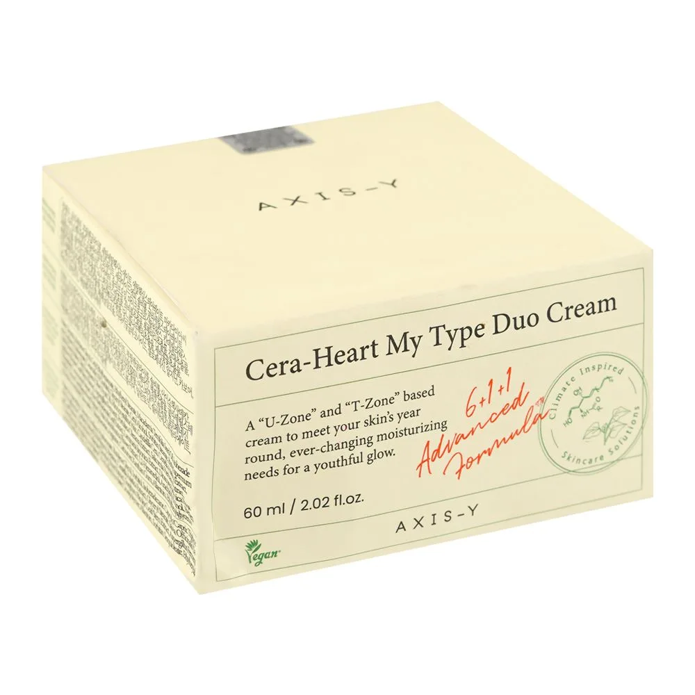 Side view of axis-y cera-heart my type duo moisturizer face cream heartleaf & ceramide, for all skin types, 60ml