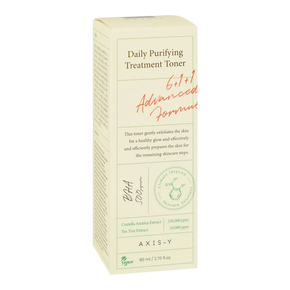 Side view of axis-y daily purifying treatment toner with bha, salicylic acid & centella, pore care, oil control, 80ml