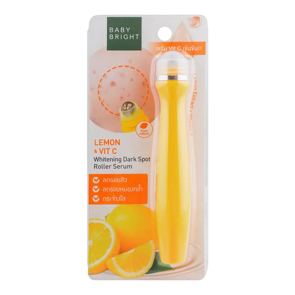 Baby Bright Lemon & Vitamin C Roller Serum - Facial Massage Tool for Dark Spots & Brightening, 15ml