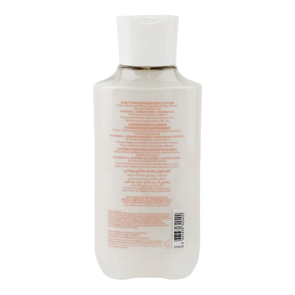 Side view of bath & body works in the sun 24 hour moisture daily nourishing body lotion, shea butter, 236ml