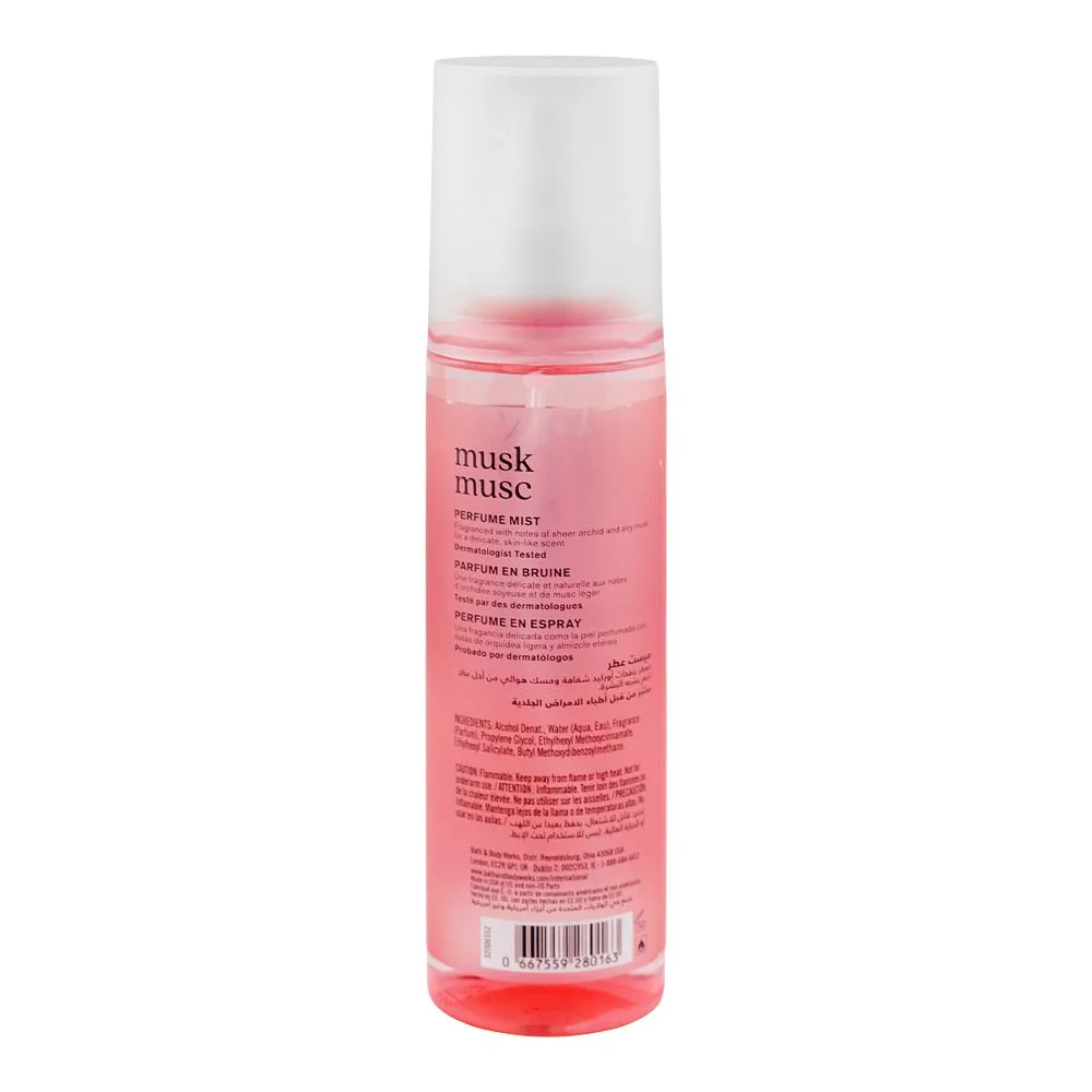 Side view of bath & body works musk musc perfume mist, for women, 177ml