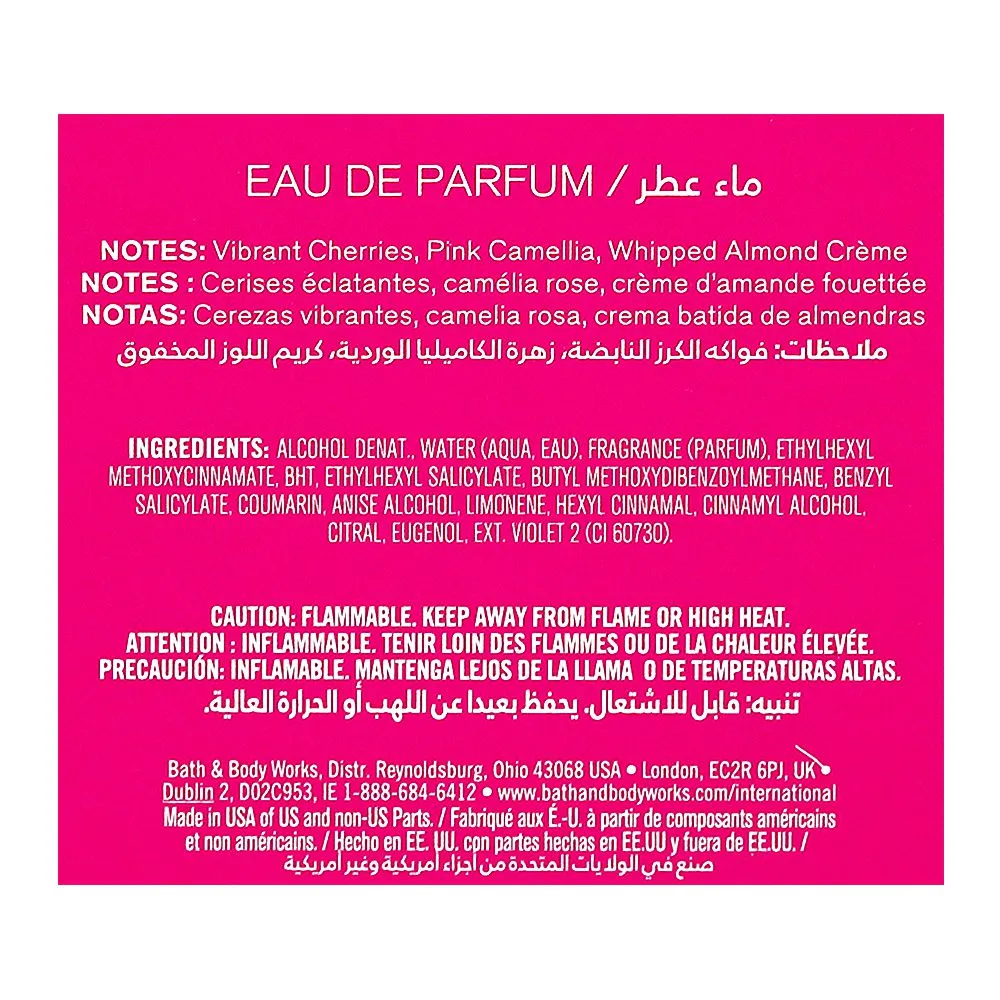 Close-up design of bath & body works perfect in pink, eau de parfum, for women, 100ml