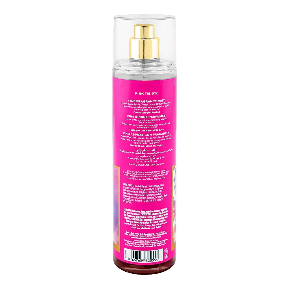 Side view of bath & body works pink the dye fine fragrance mist, for men & women, 236ml