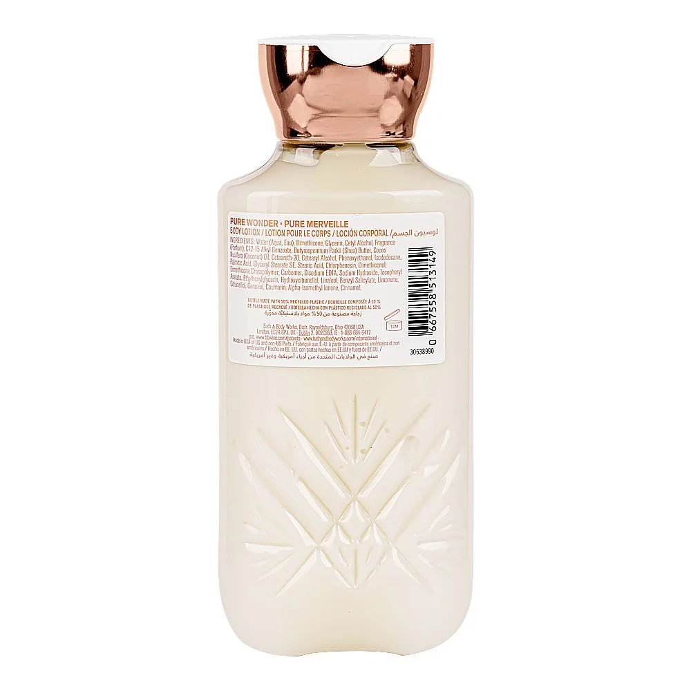 Side view of bath & body works pure wonder daily nourishing body lotion, 236ml