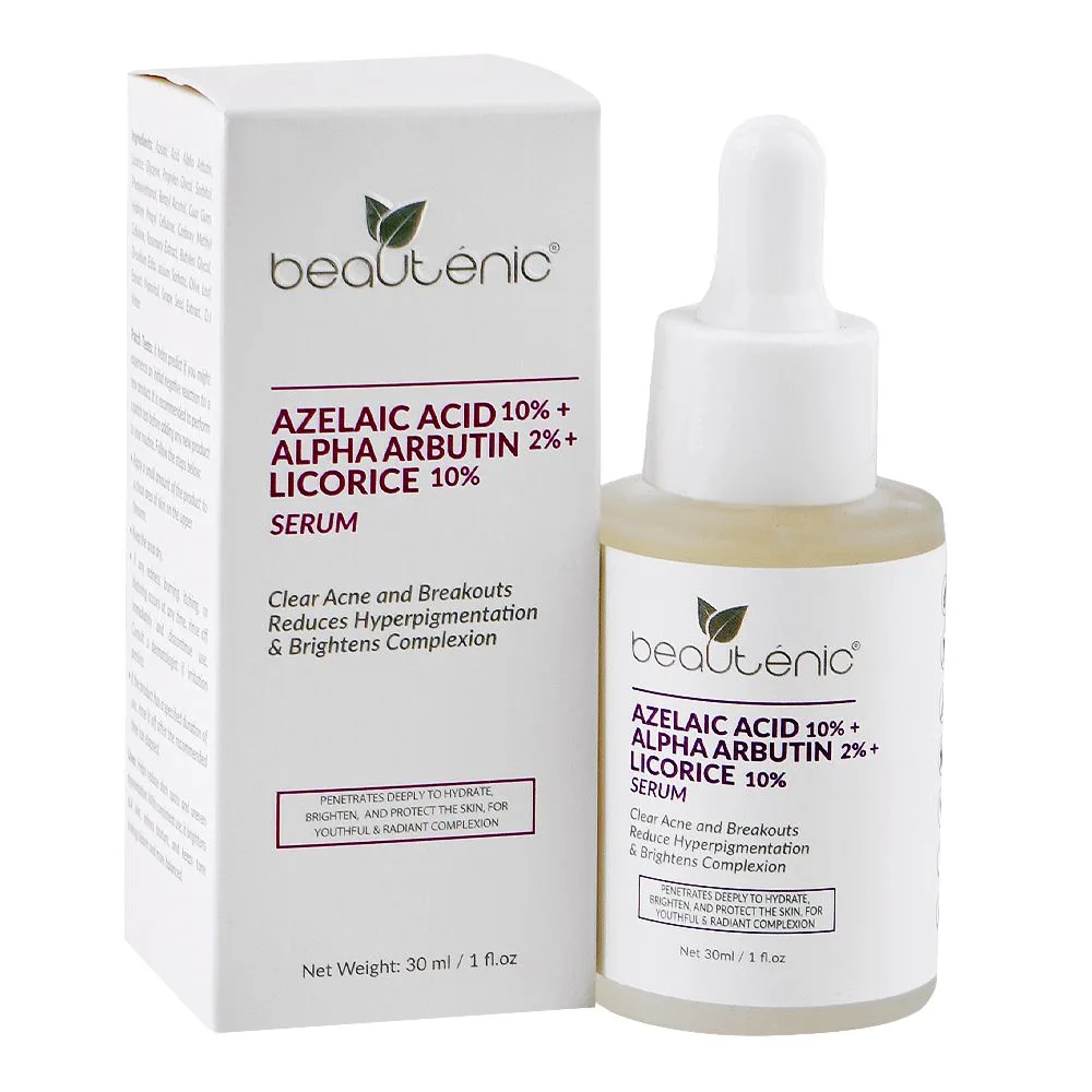 Beautenic Azelaic Acid10% + Alpha Arbutin2% + Licorice 10% Serum, Glycerin, For Radiant Skin, 30ml