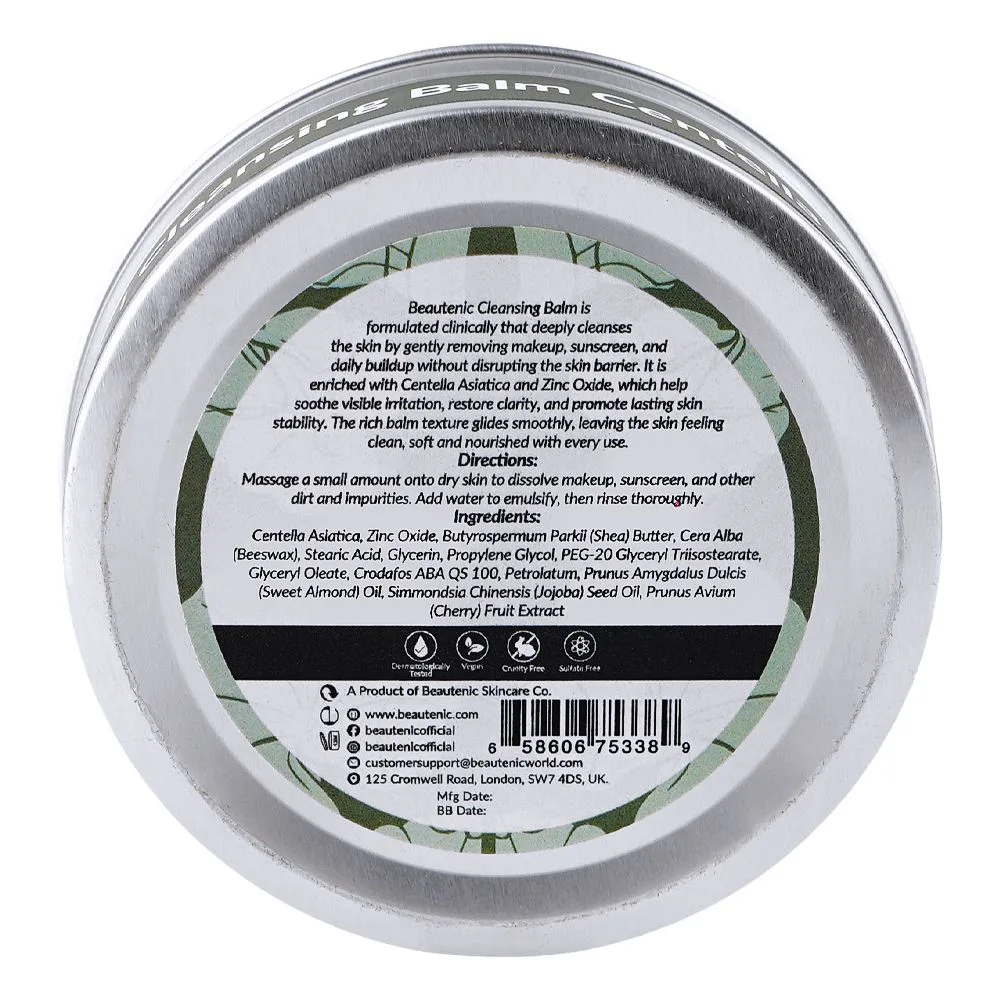 Side view of beautenic centella asiatica + zinc cleansing balm, sulfate free, shea butter, jojoba seed oil, for all types of skin, 100g