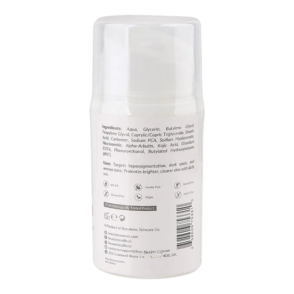 Side view of beautenic daily brightening moisturizer, gluten, alcohol & silicone free, glycerin, niacinamide, for all types of skin, 50ml