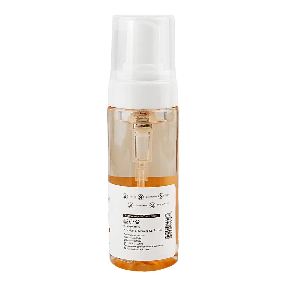 Side view of beautenic glycolic acid foaming cleanser, fragrance & silicone free, niacinamide, hyaluronic acid, for normal skin, 150ml