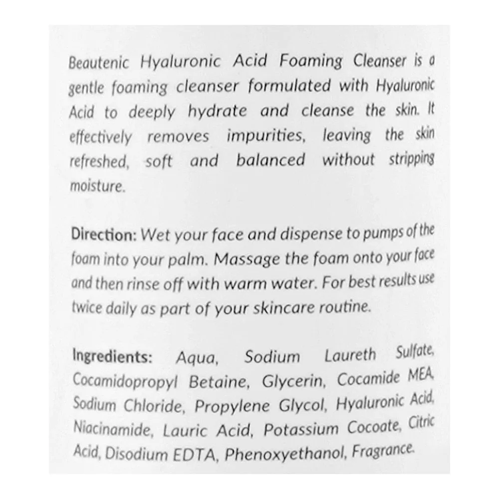 Comfortable casual beautenic hyaluronic acid foaming cleanser, silicone & fragrance free, hyaluronic acid, niacinamide, for all types of skin, 150ml
