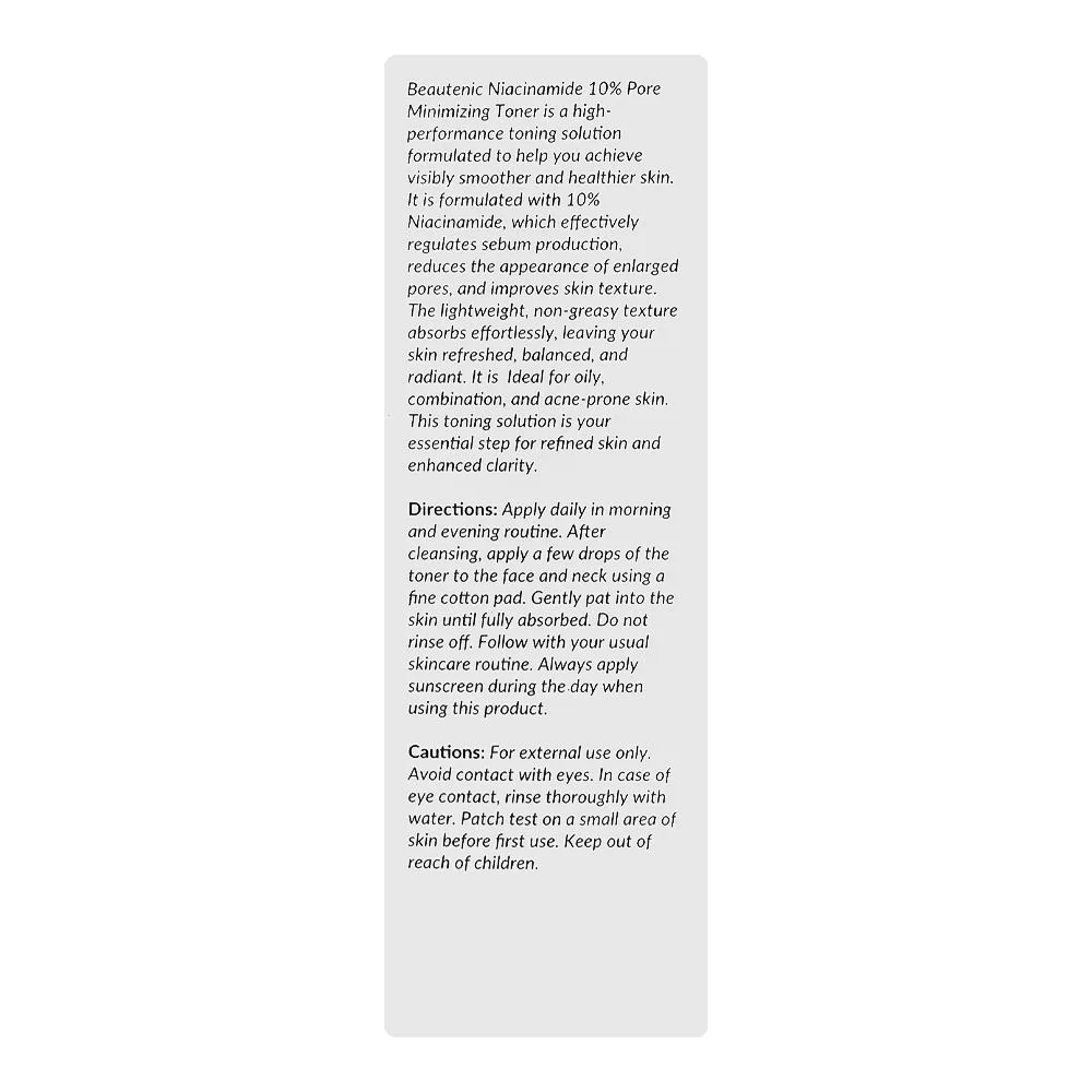 Comfortable casual beautenic niacinamide 10% pore minimizing toner, alcohol, silicone & gluten free, glycerin, for combination skin, 100ml