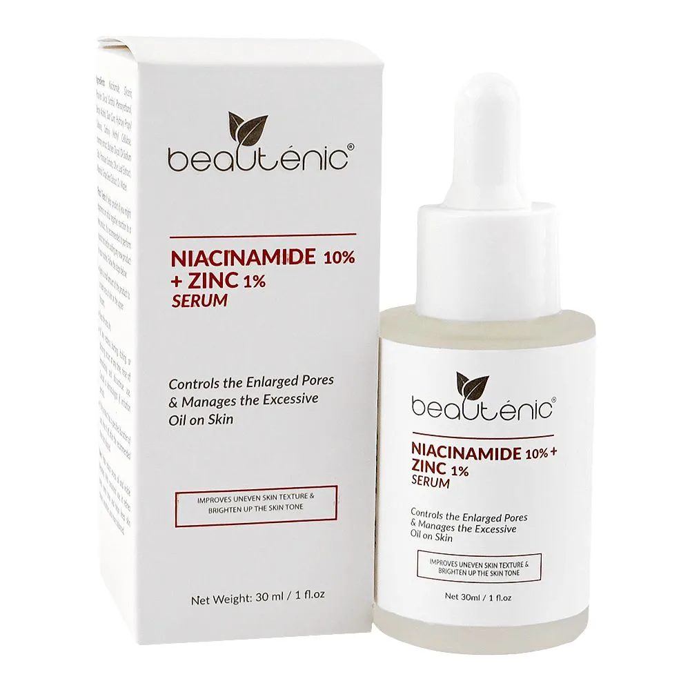 Beautenic Niacinamide 10% + Zinc 1% Serum, Alcohol, Silicone & Gluten Free, Niacinamide, Glycerin, For Radiant Skin, 30ml