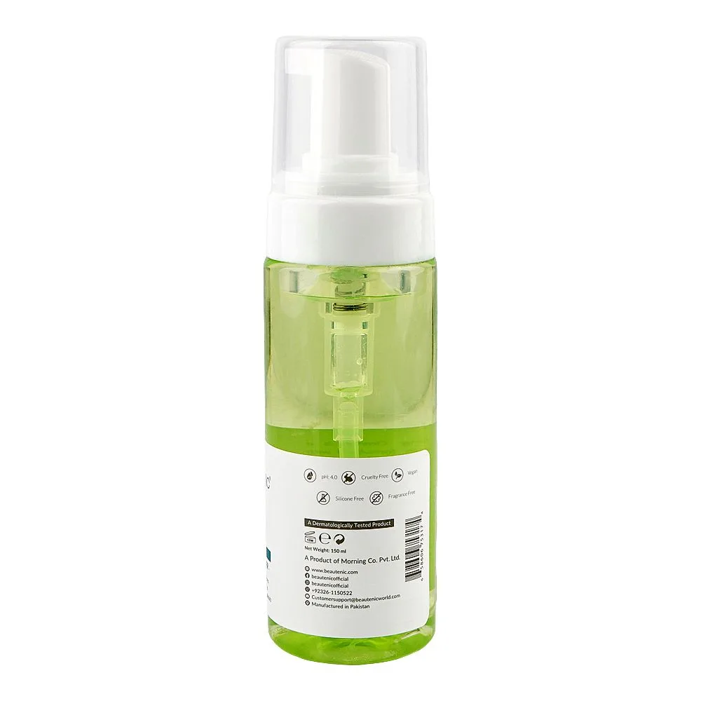 Side view of beautenic salicylic acid foaming cleanser, silicone & fragrance free, niacinamide, hyaluronic acid, for acne-prone skin, 150ml
