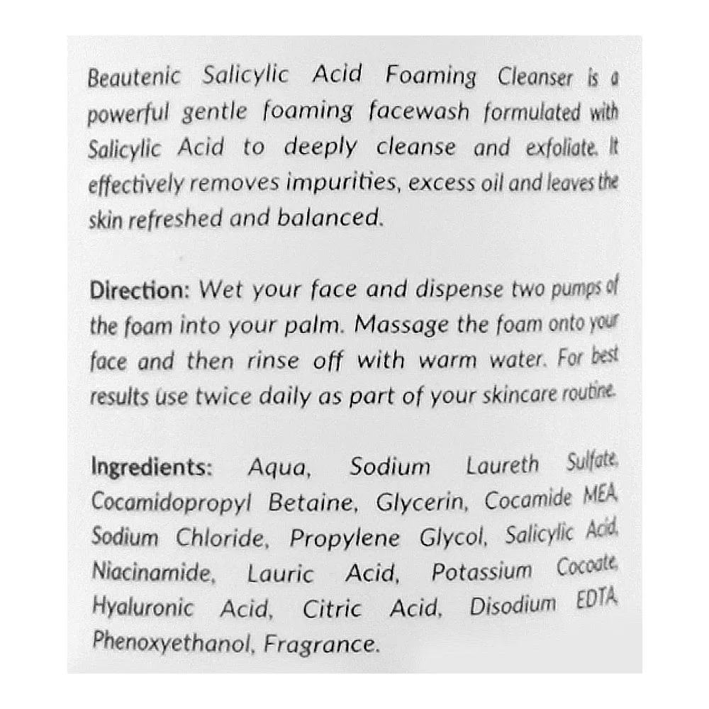 Comfortable casual beautenic salicylic acid foaming cleanser, silicone & fragrance free, niacinamide, hyaluronic acid, for acne-prone skin, 150ml