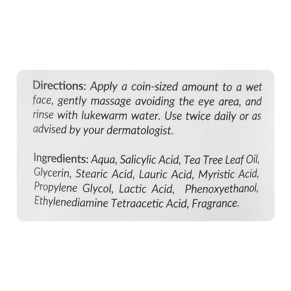 Comfortable casual beautenic salicylic acid + tea tree oil control face wash, sulfate, alcohol & paraben free, for acne-prone skin, 100ml