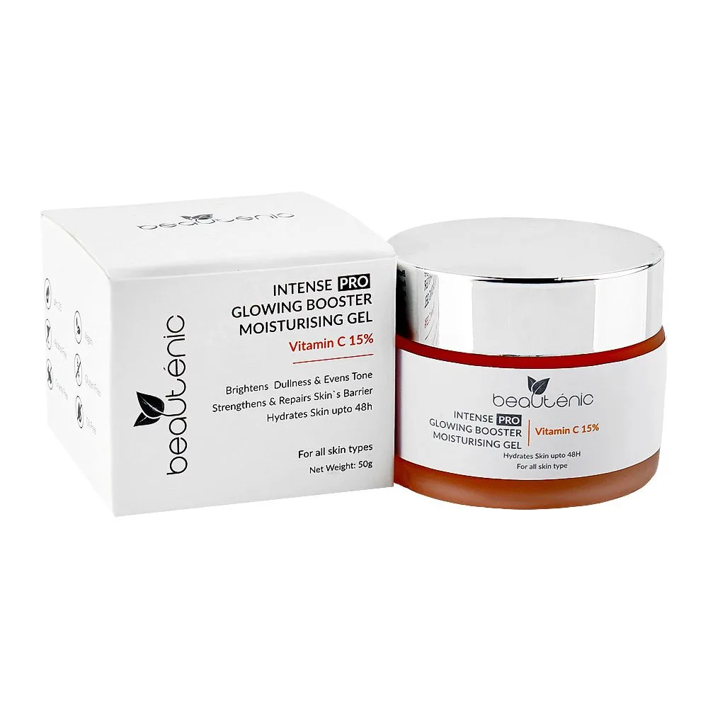 Beautenic Vitamin C 15% Intense Pro Glowing Booster Moisturizing Gel, Alcohol & Gluten Free, Vitamin C, Hyaluronic Acid, For All Types Of Skin, 50g