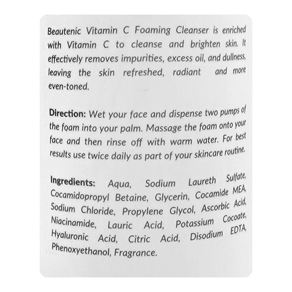 Comfortable casual beautenic vitamin c foaming cleanser, silicone & fragrance free, citric acid, glycerin, for all types of skin, 150ml