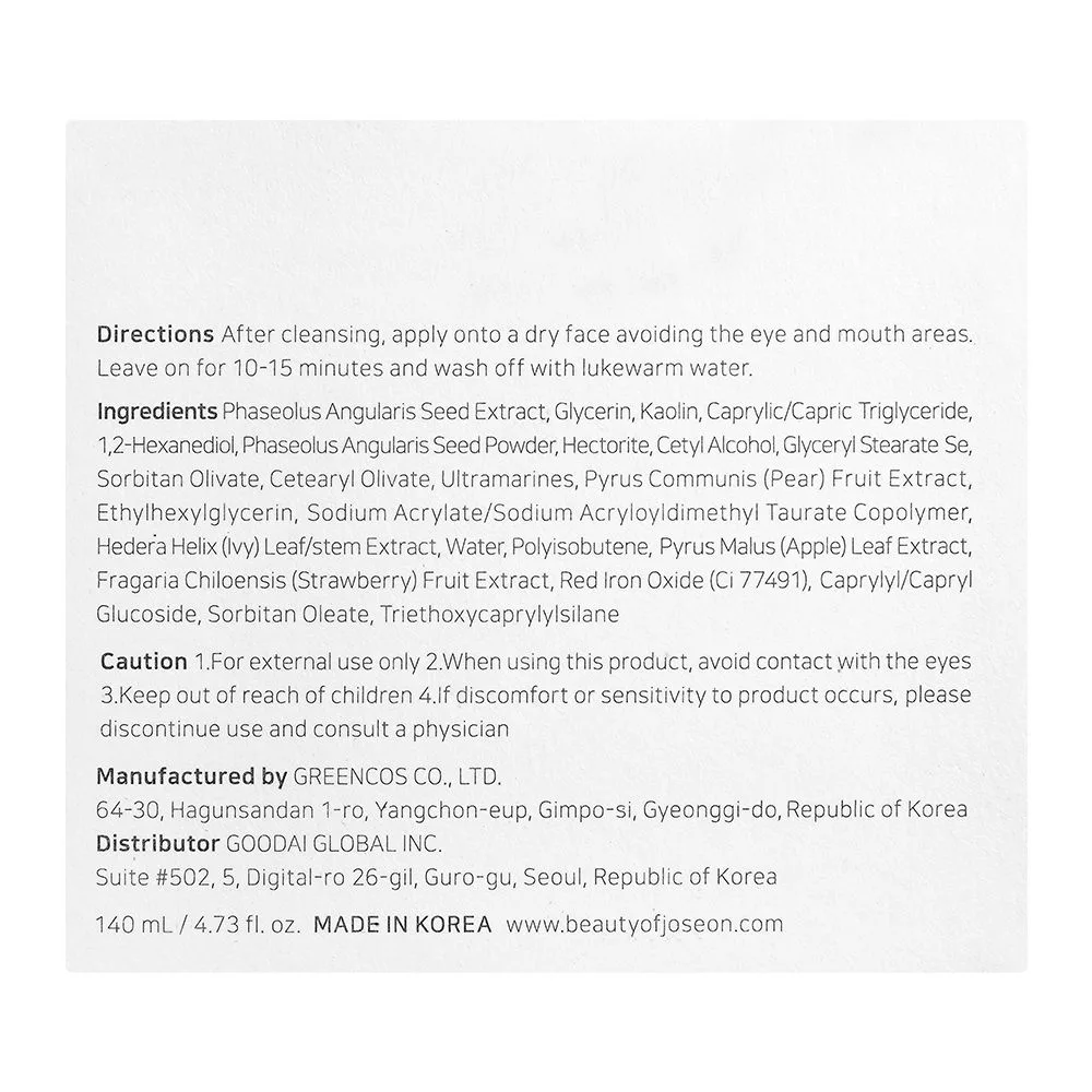 Close-up design of beauty of joseon red refreshing pore face mask, 140ml