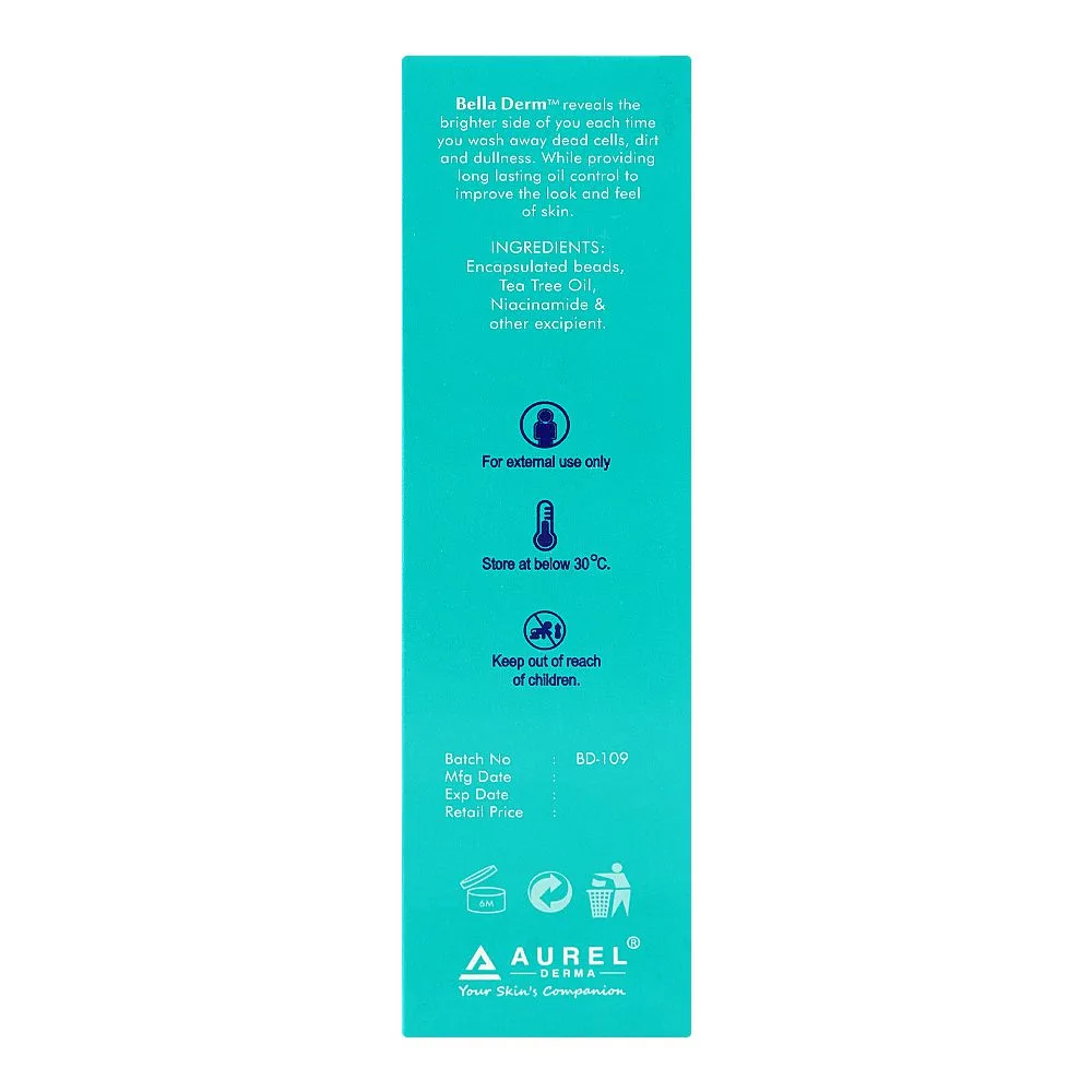 Comfortable casual bella derm face wash, control blemishes & oil, unclog pores, 100ml