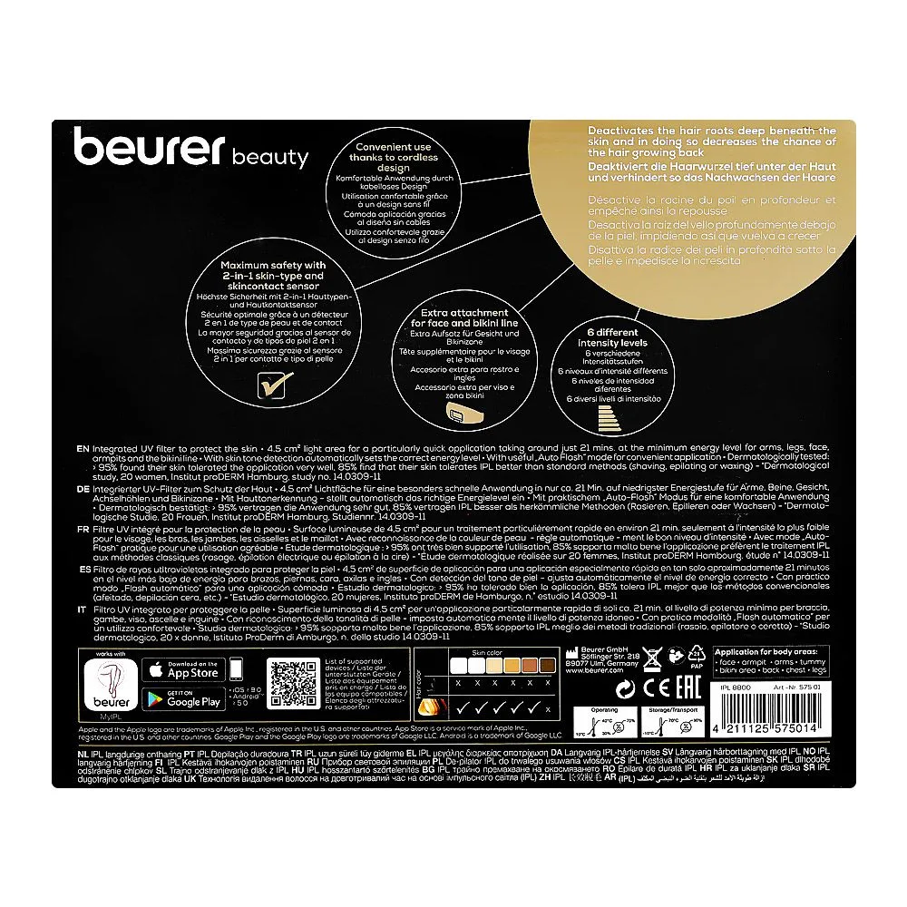 Premium everyday wear beurer beauty velvet skin pro long lasting ipl hair removal device, ipl-8800