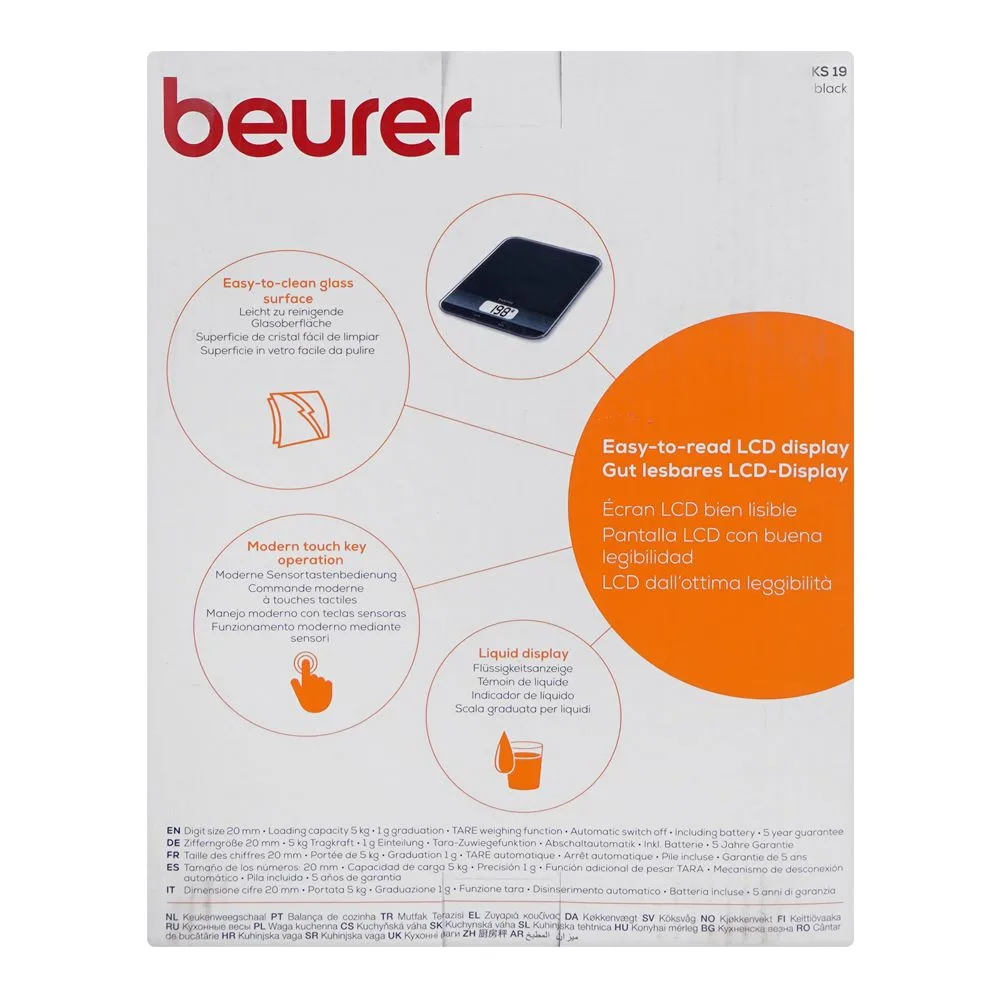 Comfortable casual beurer lcd display kitchen scale, 5 kg capacity, black, ks-19