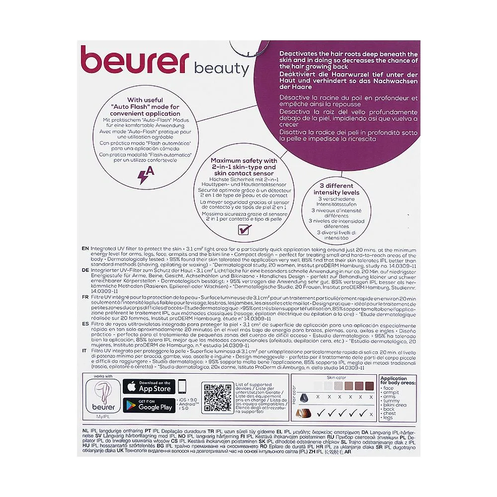 Close-up design of beurer pure skin pro ipl hair removal device, ipl-5500