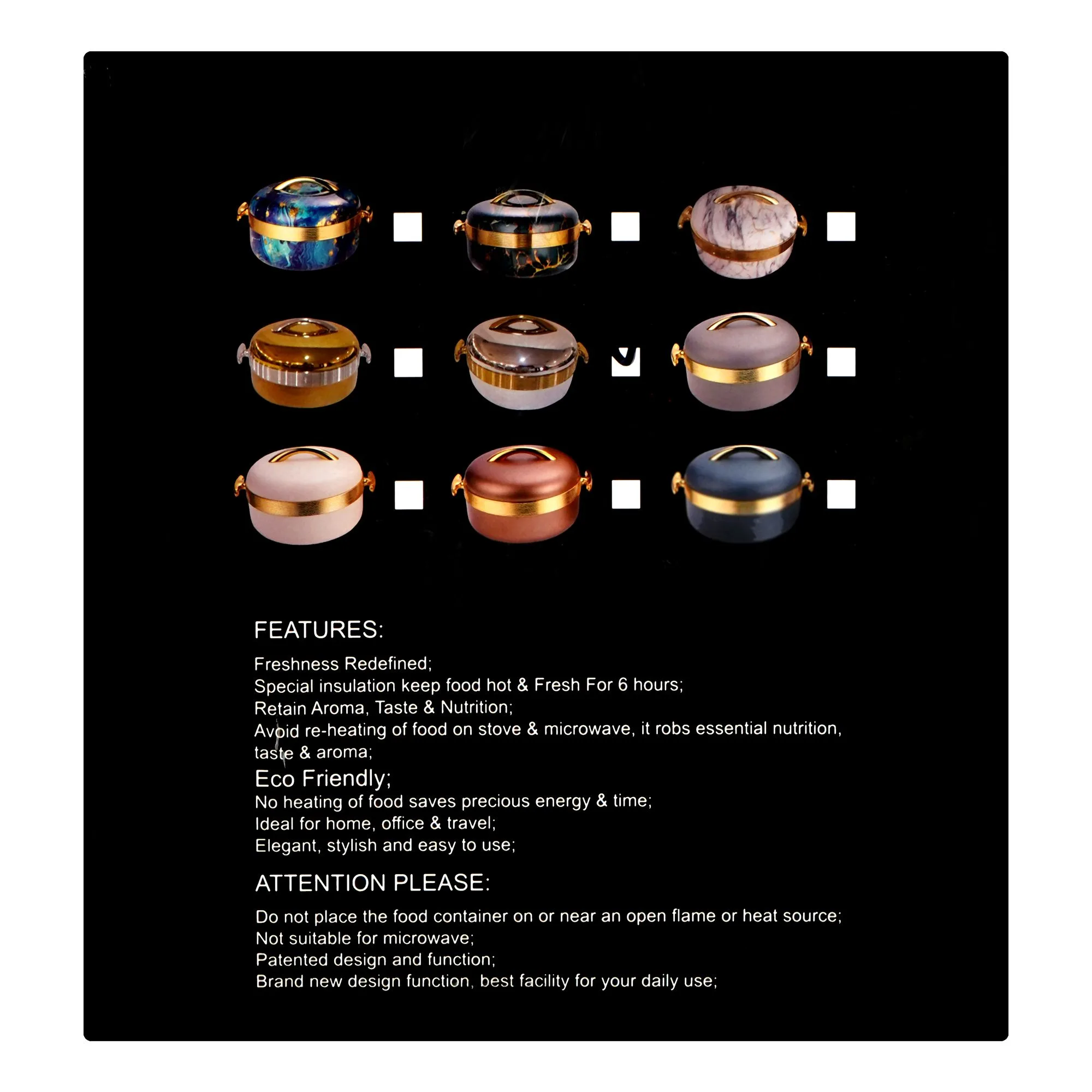 Close-up design of bhoja hot pot set, 1000ml/2000ml/3500ml, silver, jn212, 3-pack