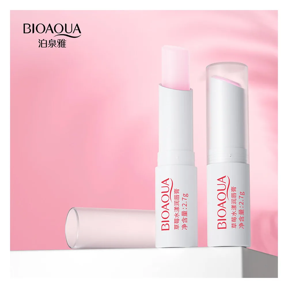 Close-up design of bioaqua peach lip balm, hydrating & moisturizing, 2.7g, bqy00638