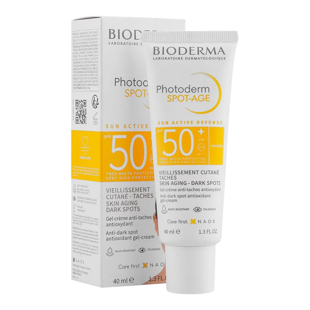 Side view of bioderma photoderm spot-age spf50+ very high protection gel cream, 40ml